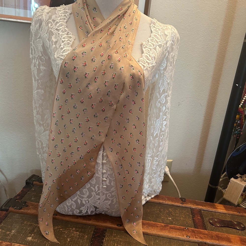 Long  Beige Silk Neck Scarf